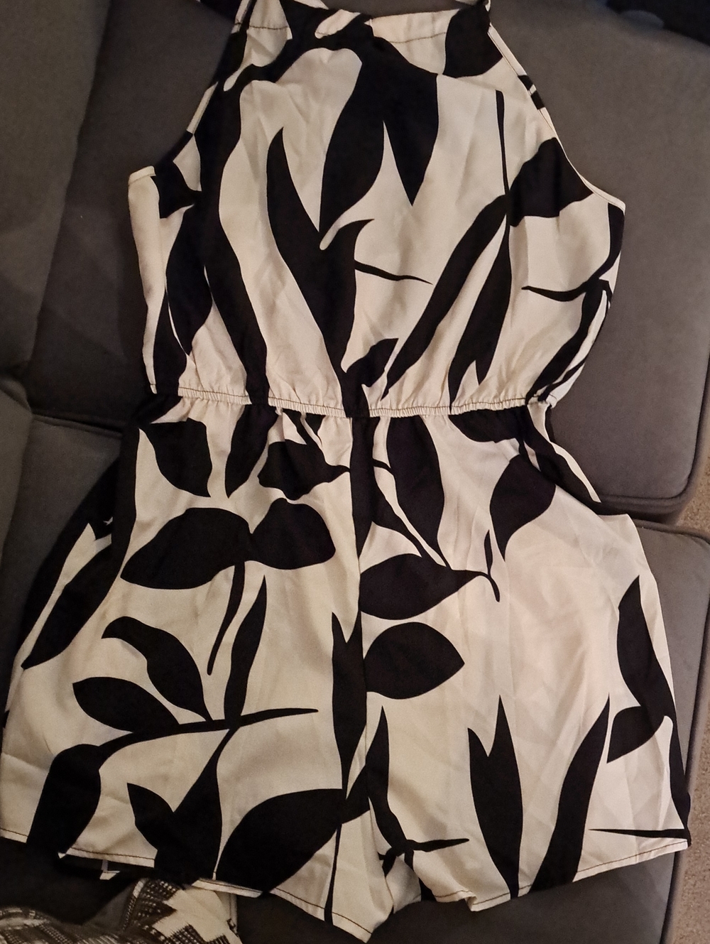Black and White & Blue And Black Leaf Print Halter Romper